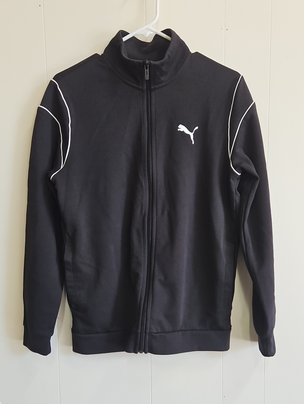 Puma Black Full-Zip Performance Track Jacket with White Piping